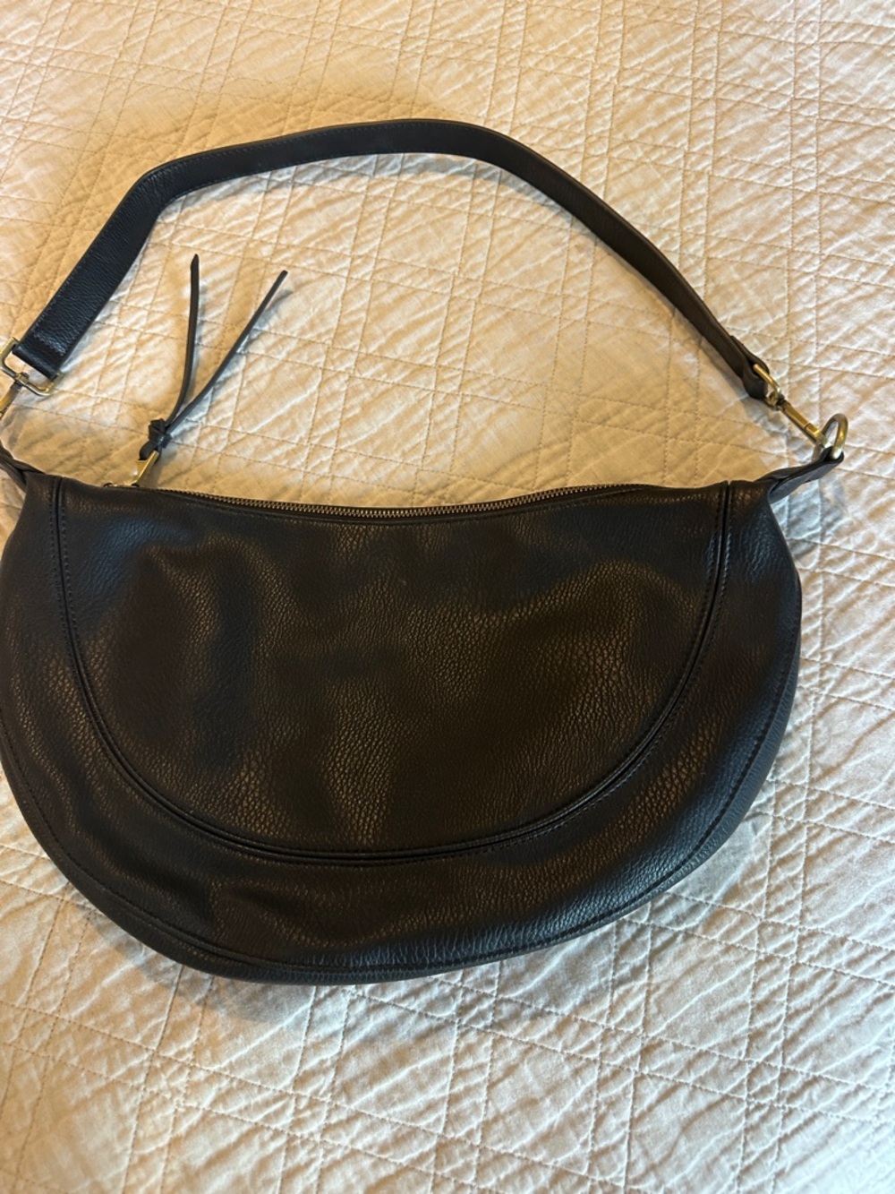 Anthropologie Black Leather Crescent Shoulder Bag - Classic Women's Carryall